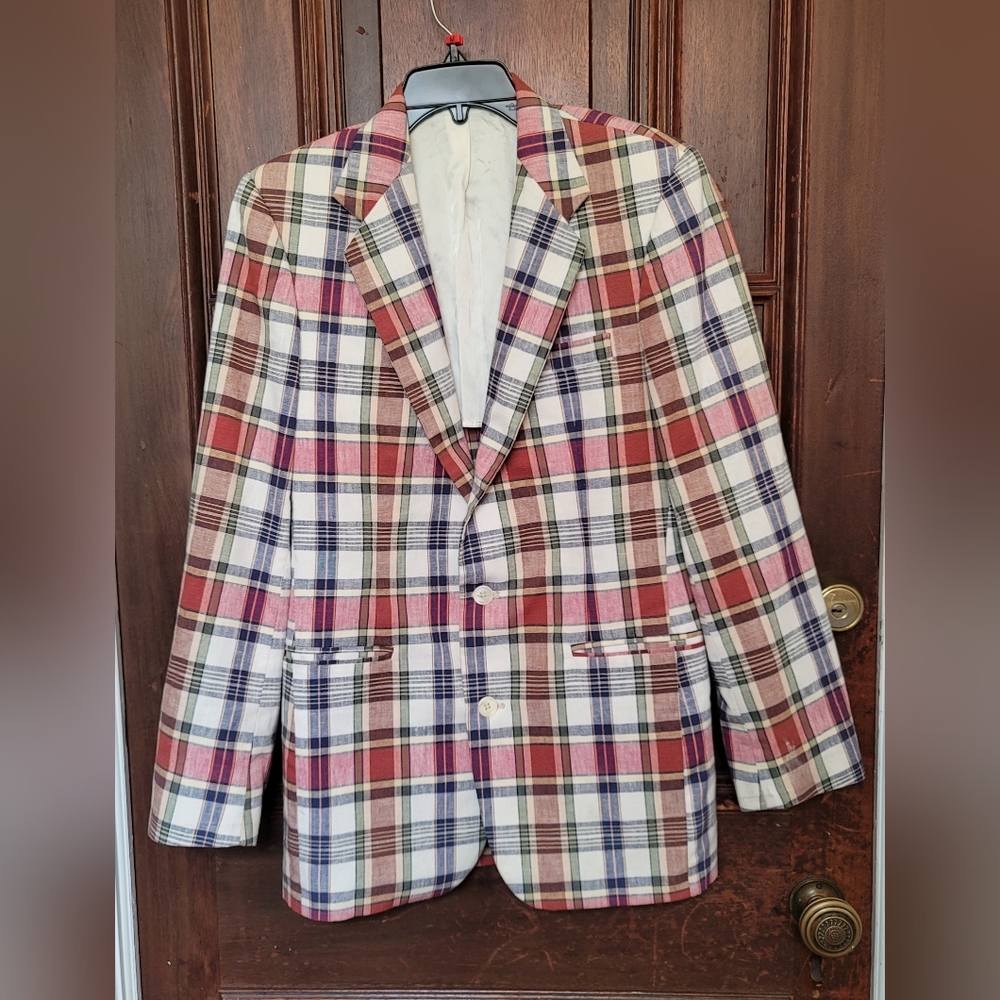Vintage Taylored By Haggar Red White Blue Tartan Blazer Madmen Old Money Size 38